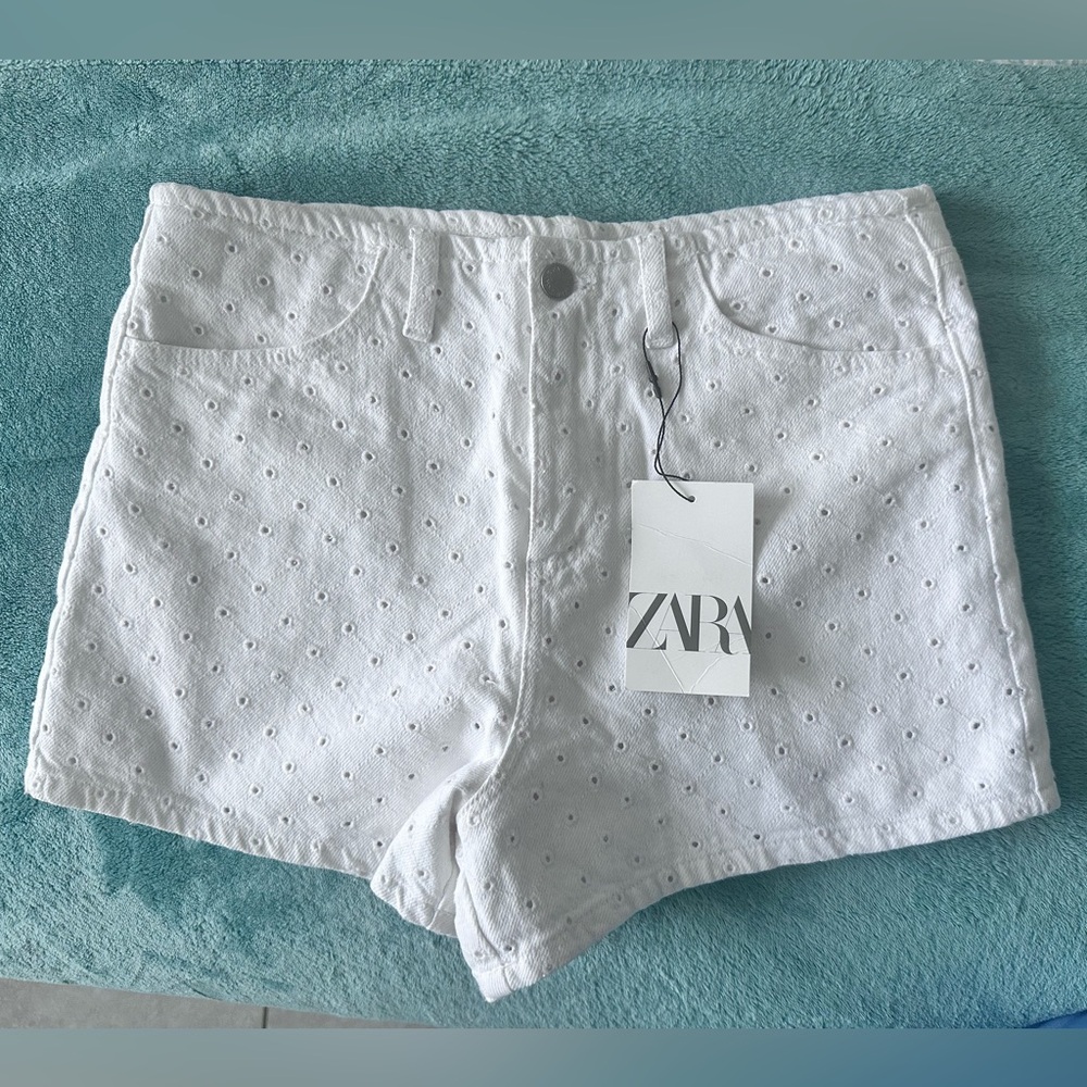 Zara White Eyelet Jean Shorts